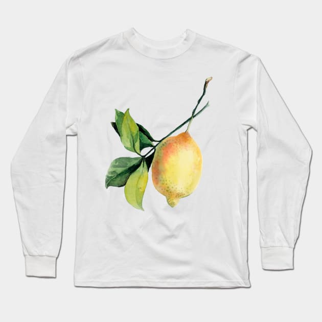Branch of lemons with leaves Long Sleeve T-Shirt by Olga Berlet